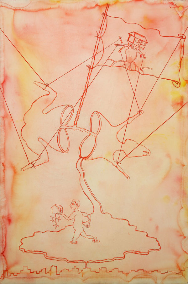 Zakkir Hussain, Glorious days, red drawing, 2008